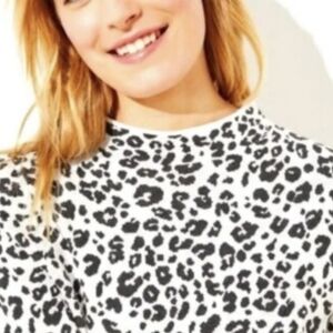 LOFT Mock Neck Animal Print Tunic Sweater White Black Size M